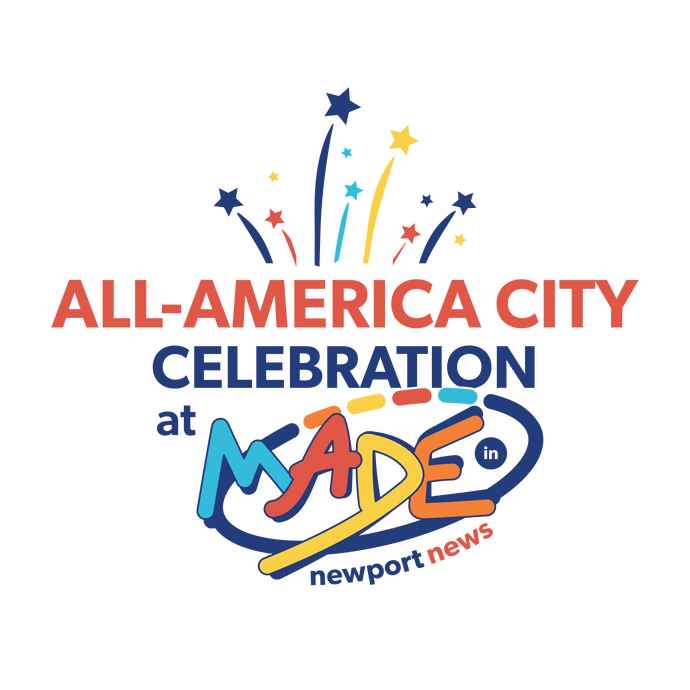 Festive logo that reads "All-America City Celebration at Made in Newport News"