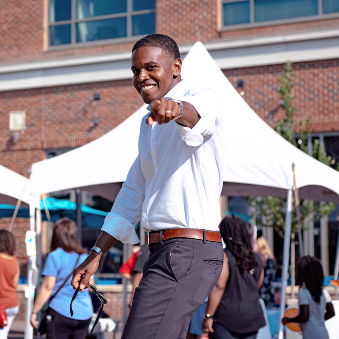 Mayor Phillip Jones pointing at the camera