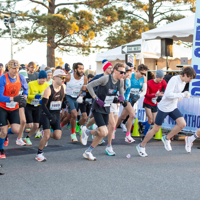 One City Half Marathon runners begin the race from the starting line