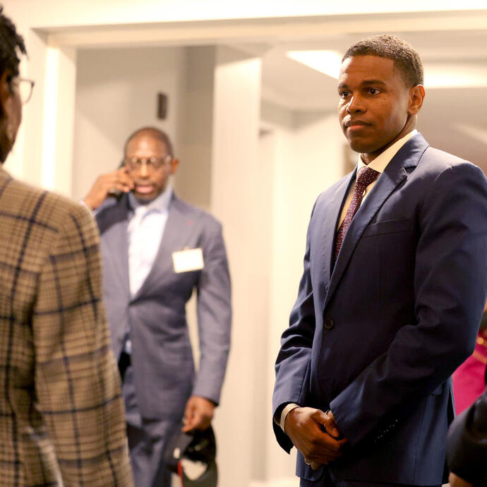 Mayor Jones speaking with State of the City attendees