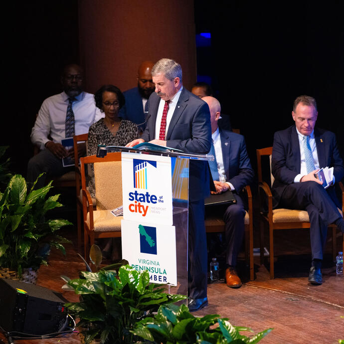 Bob McKenna of the Peninsula Chamber of Commerce speaking