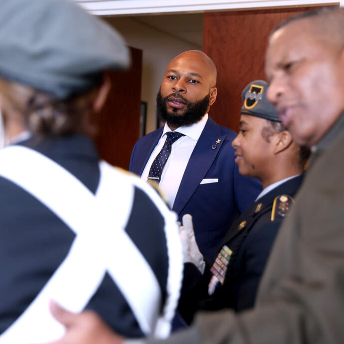 Antoine Bethea with the Denbigh JROTC Patriot Color Guard