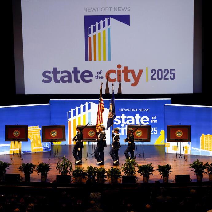 Denbigh JROTC Patriot Color Guard on stage
